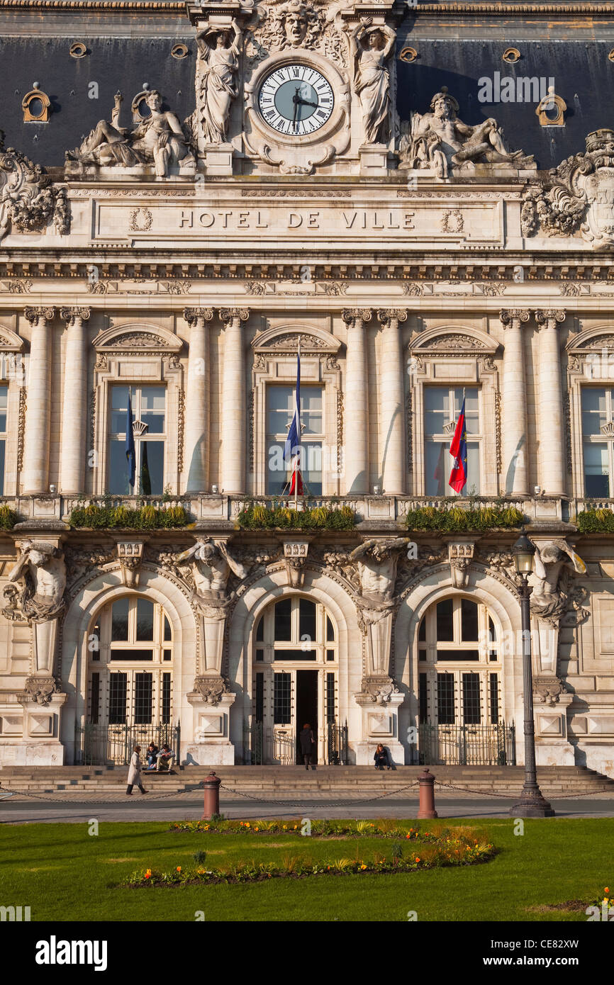 The facade of the Hotel de Ville or town hall in Tours, France. It was designed by Victor Laloux. Stock Photo