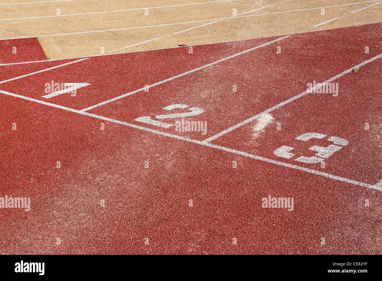 Running track lines with starting numbers Stock Photo