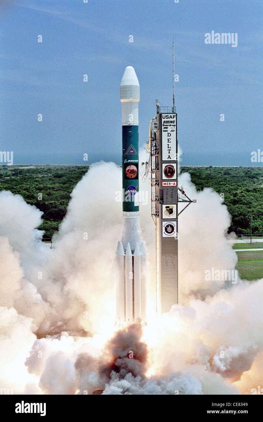 An Air Force Delta II rocket carrying a Mars rover vehicle lifts off from here June 10. The rover is expected to reach Mars in January. Stock Photo