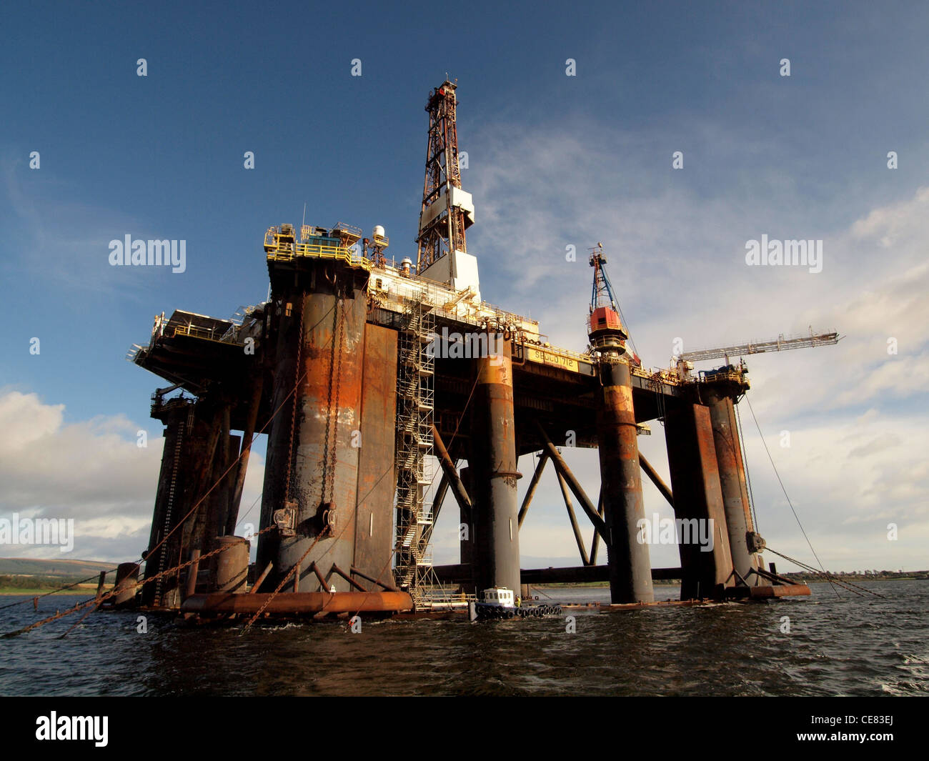 A semi-submersible Oil Rig at Anchor in the Cromarty Firth Scotland, undergoing Inspection, Repair and Maintenance (IRM) Stock Photo