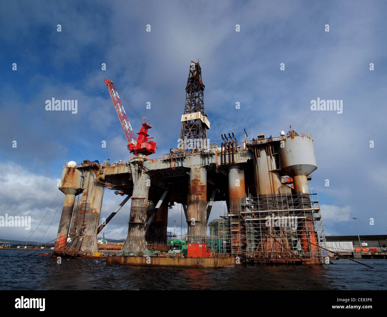 A semi-submersible Oil Rig at Anchor in the Cromarty Firth Scotland ...