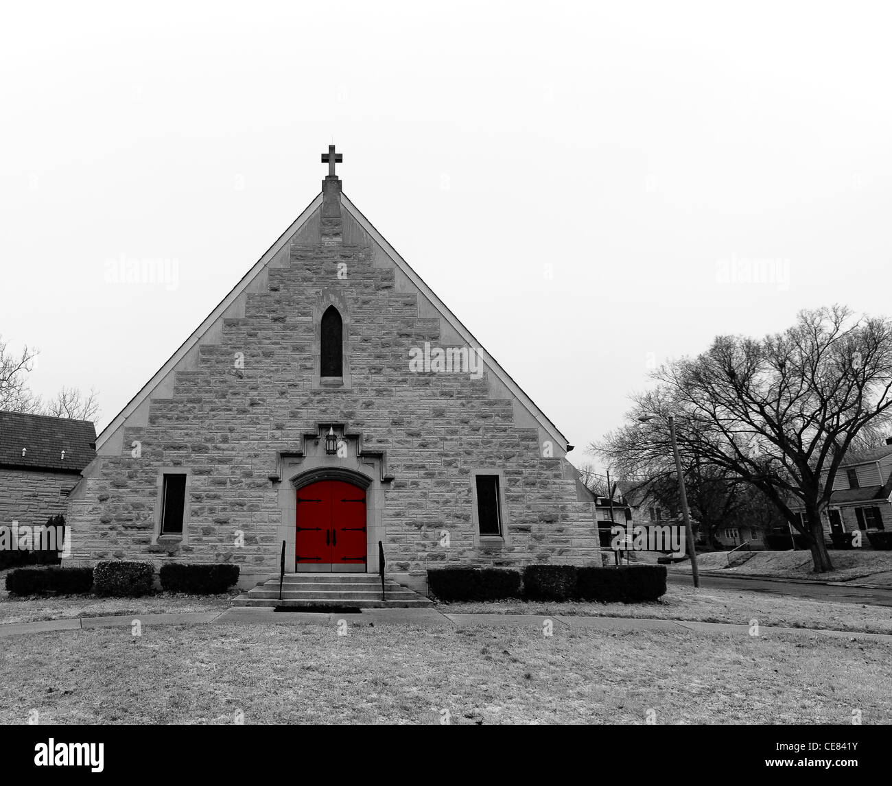 church with red door Stock Photo Alamy