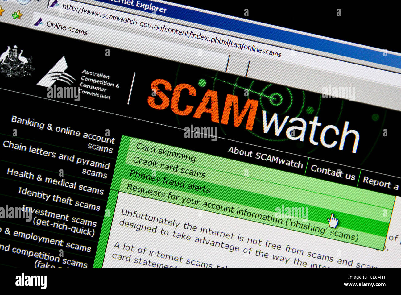 online scam watch website Stock Photo