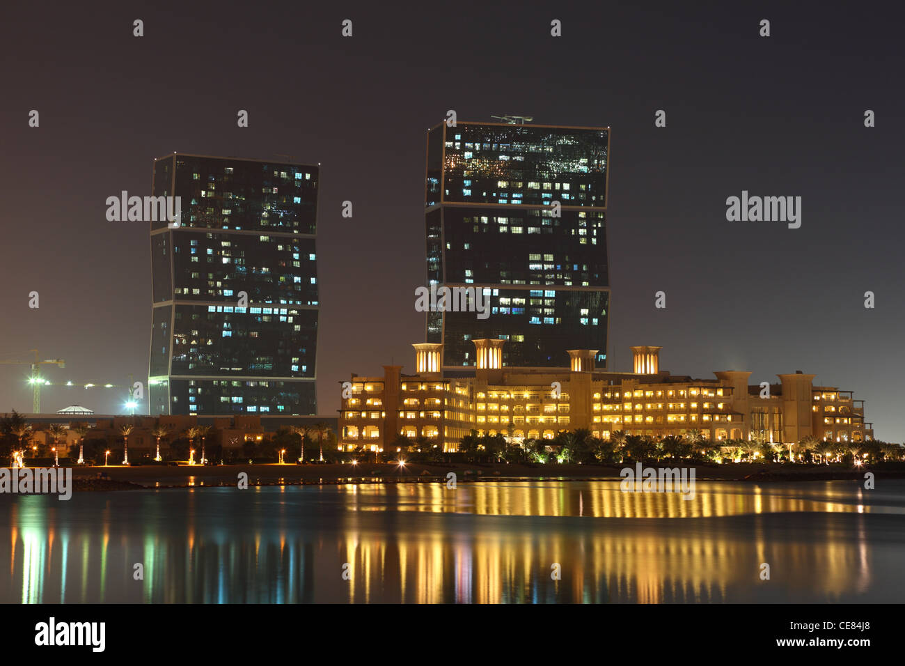 The Zig Zag Towers at night. Doha, Qatar, Middle East Stock Photo