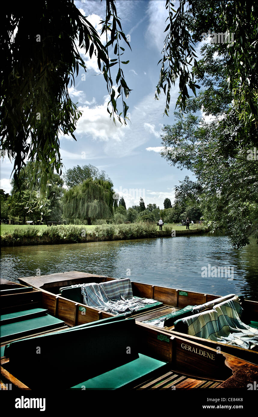 Punts on the river Cam in Cambridge England Stock Photo