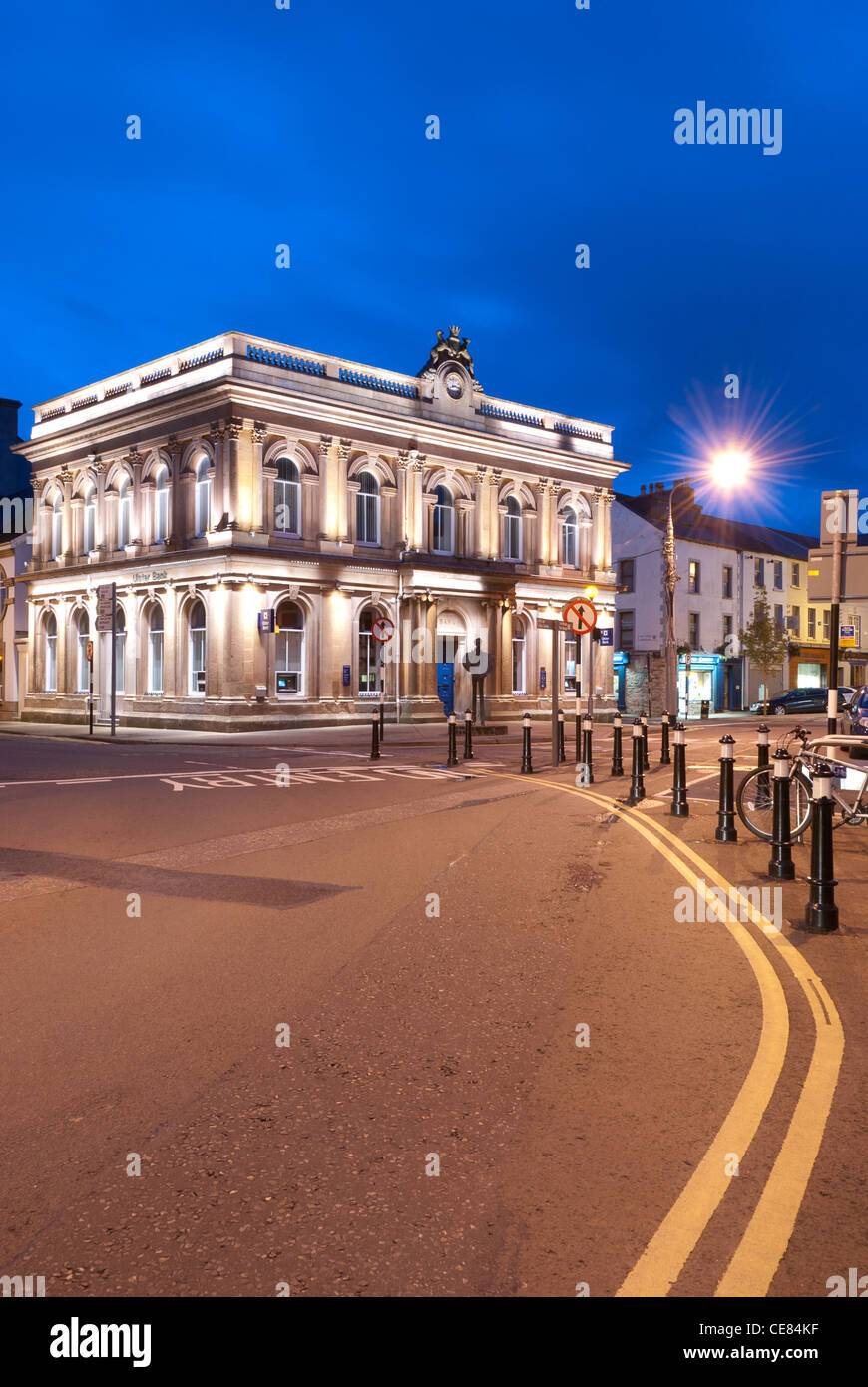 Ulster Bank in Sligo town by night Stock Photo