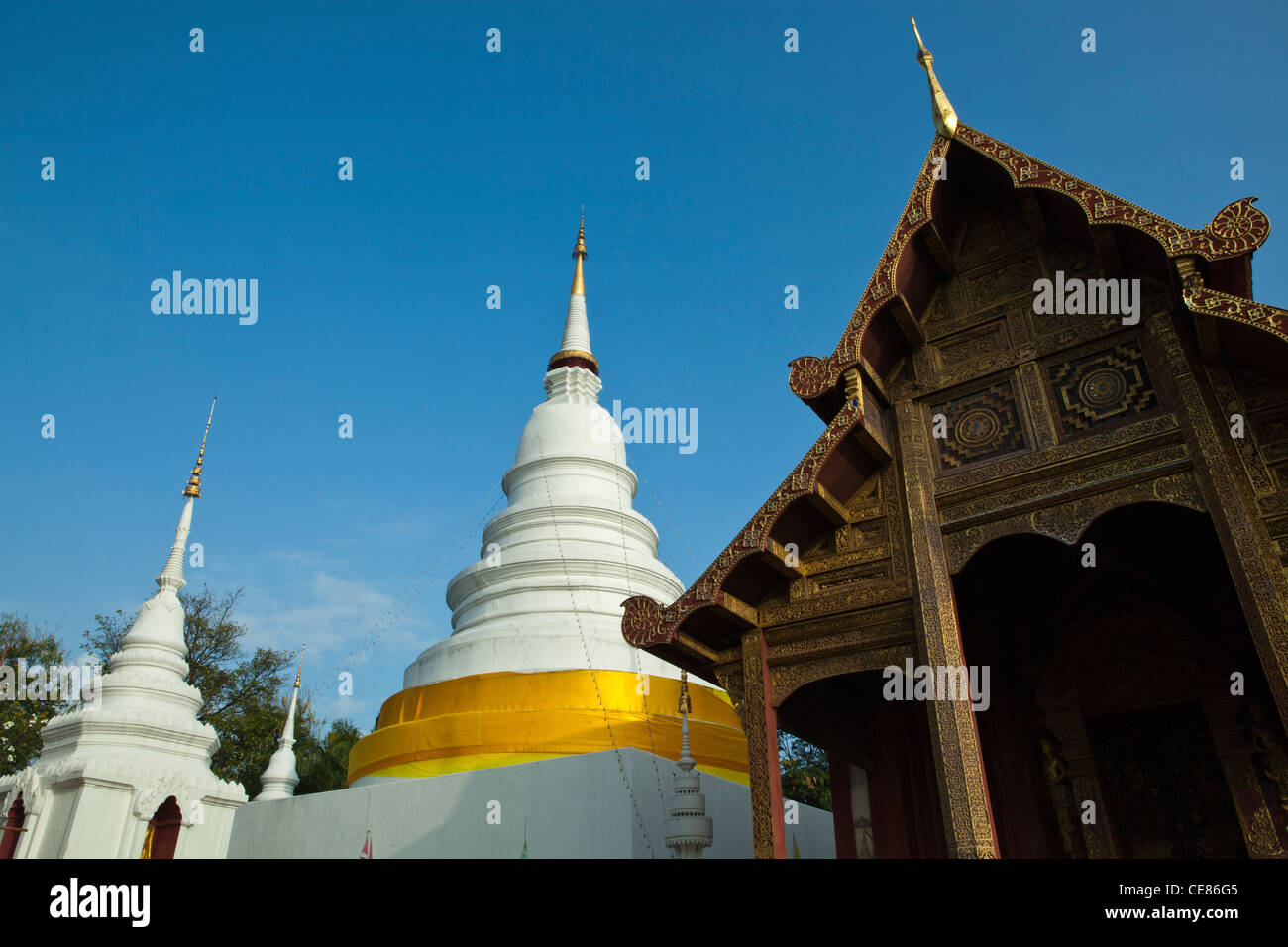 Wat Phra Singh Woramahaviharn is a Buddhist temple in Chiang Mai. Stock Photo