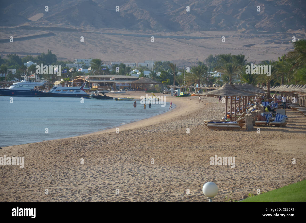 Beaches in the Red Sea resort of Dahab, on the Sinai's east coast on the Gulf of Aqaba, a popular spor for windsurfing. Stock Photo