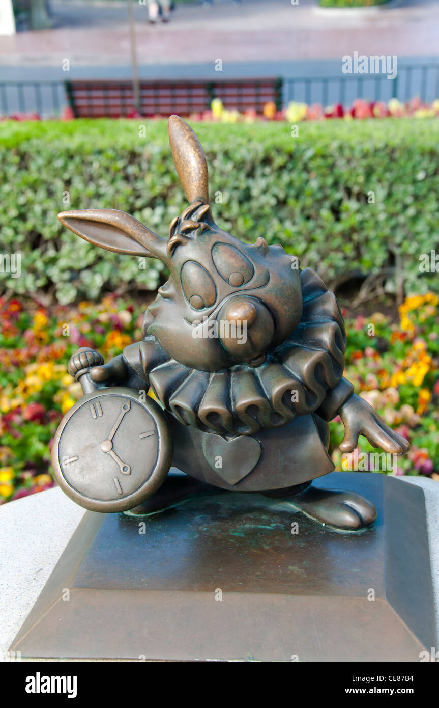 Alice in wonderland White Rabbit Clock Statue Antique Style Stand art  F/S 