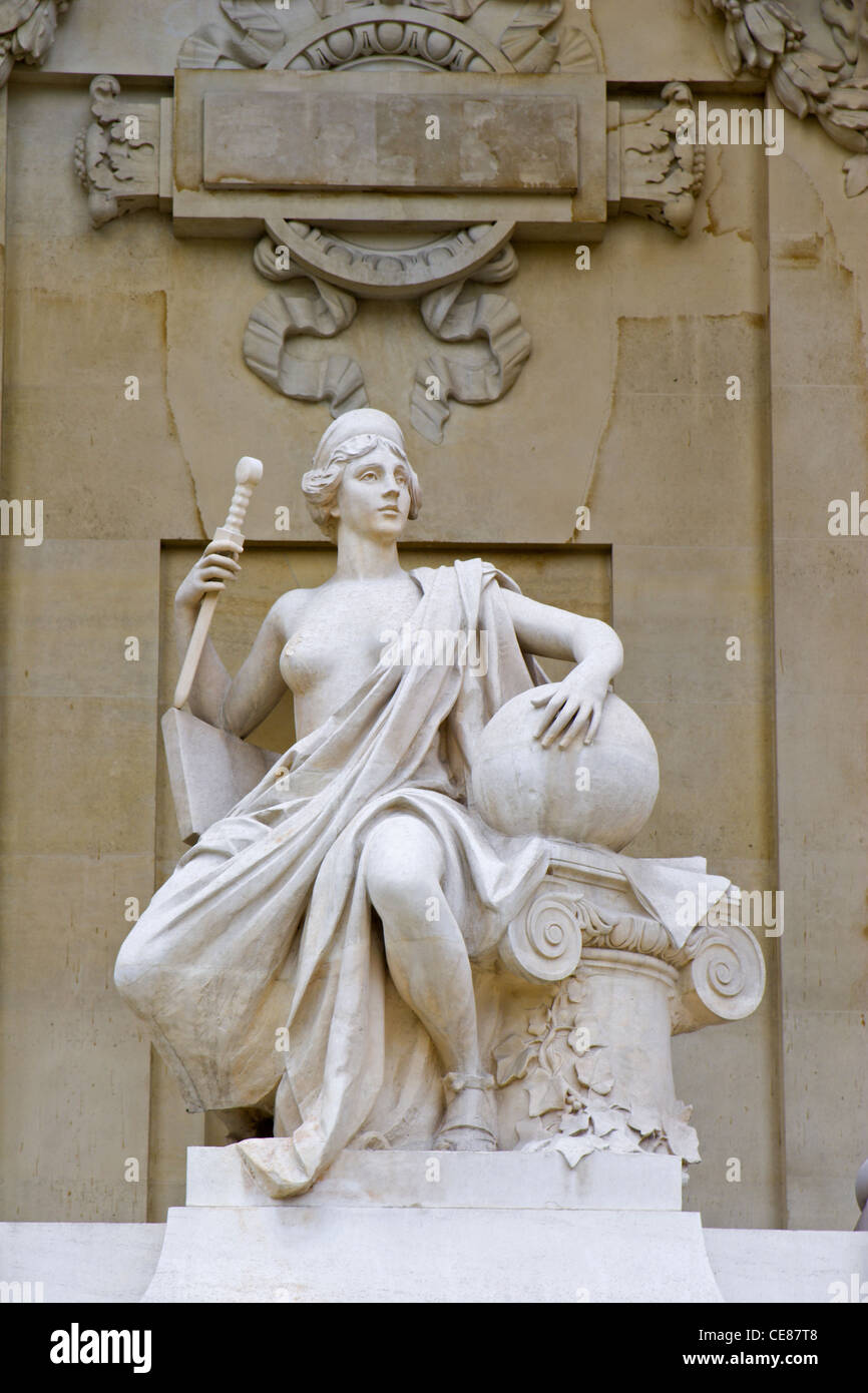Paris - The statue The Roman Art from facade of Grand Palais in Paris by  Louis Clausade (beginn of 20. cent.). Stock Photo