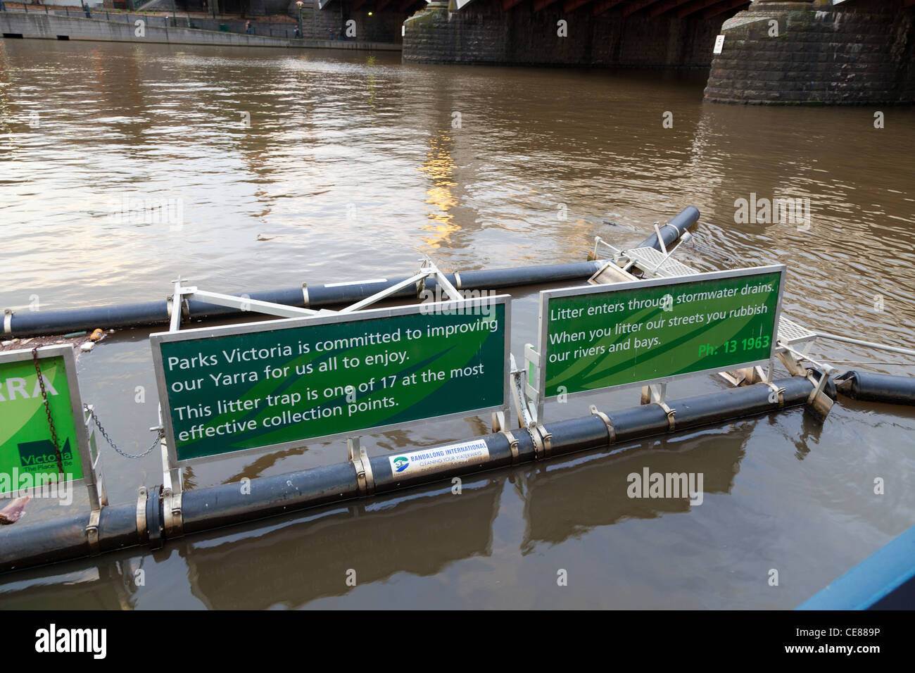 Floating trash collector on the Yarra River in the centre of Melbourne