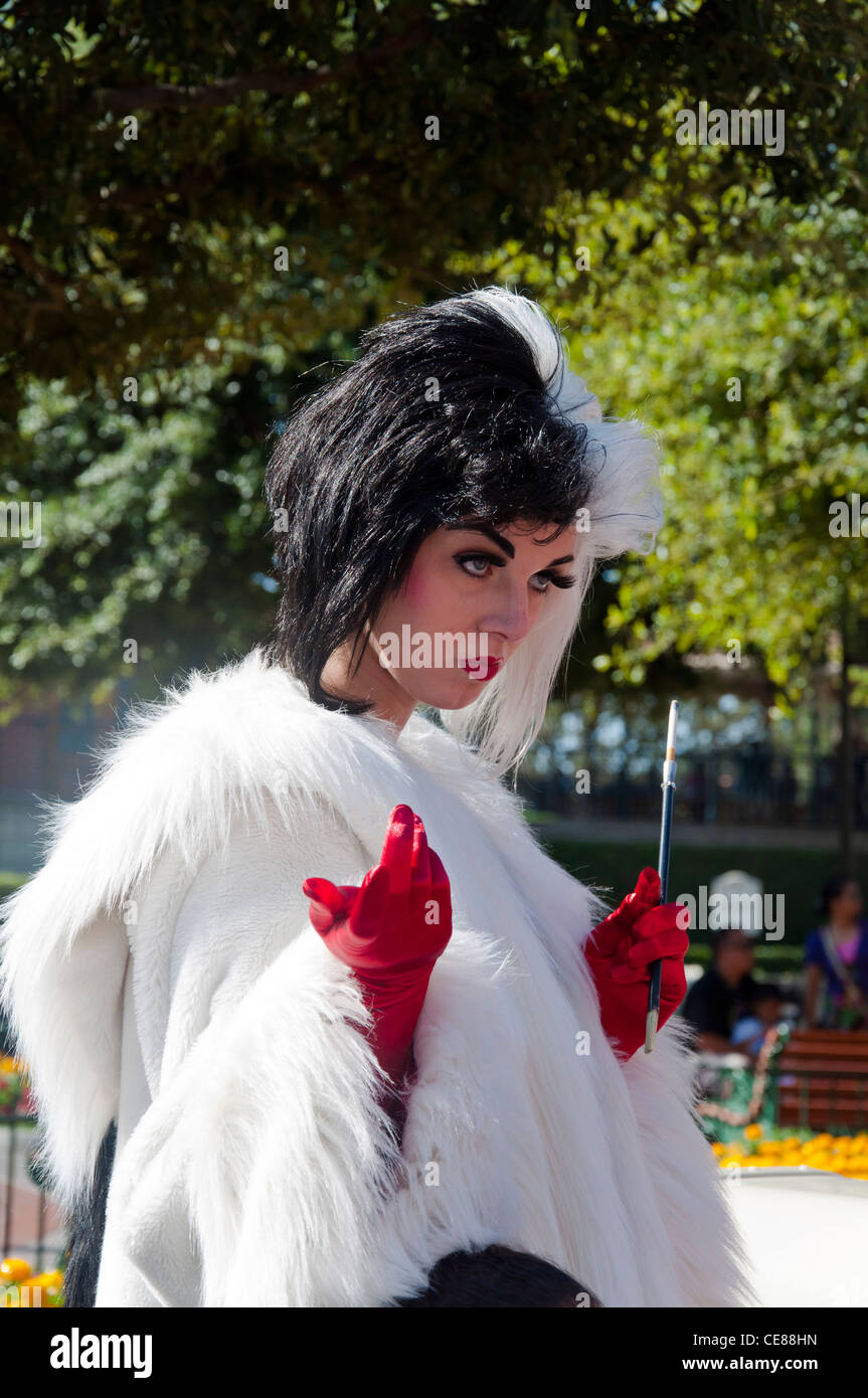 Cruella de Vil Characters in Disneyland Amusement Park California, USA Stock Photo