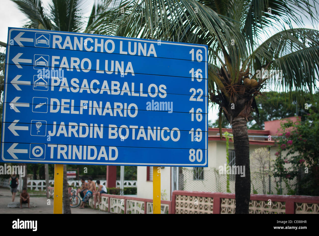 sign with directions and distance to tourist attractions from Cienfuegos Stock Photo