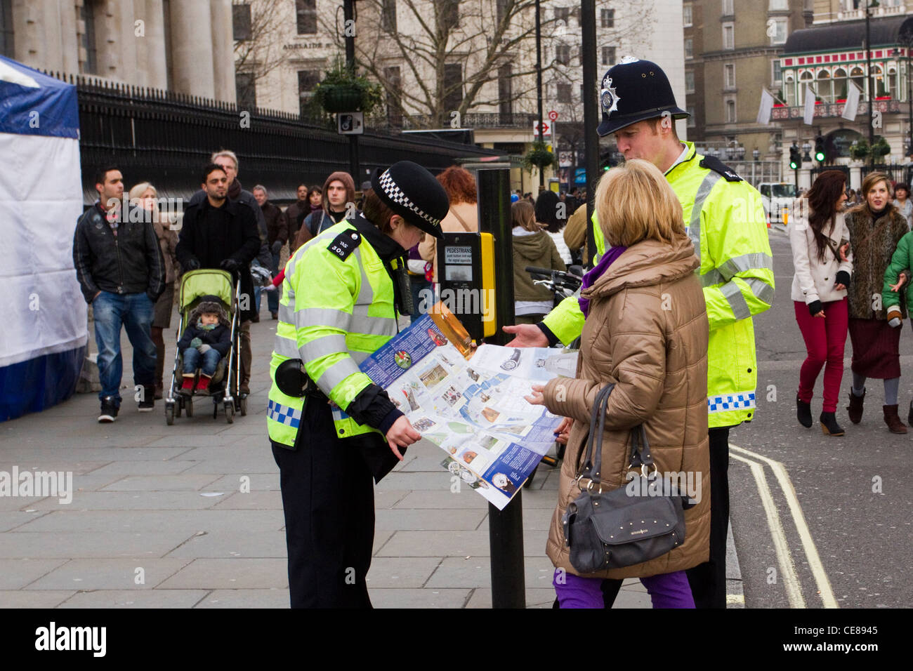 A lost tourist asking for directions from the police, London Stock