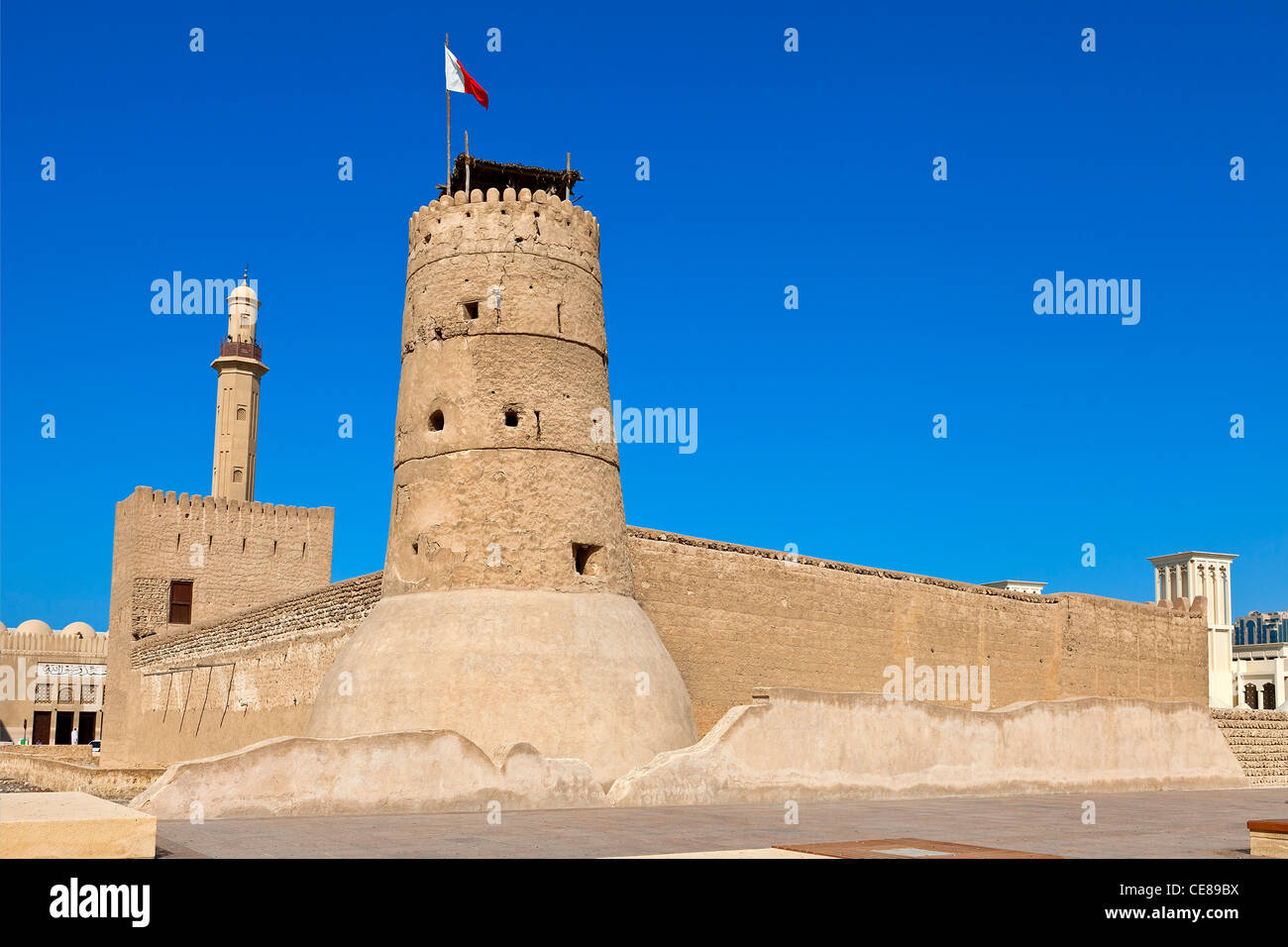 Dubai, The towers of the Al Fahidi Fort which houses the Dubai Museum, Stock Photo
