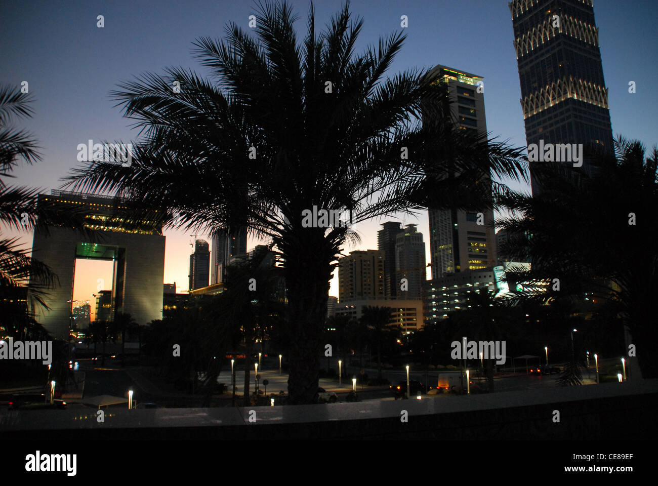 The Dubai Intl Financial Center (DIFC) representing the world's leading players in financial services, banking, insurance, etc. Stock Photo