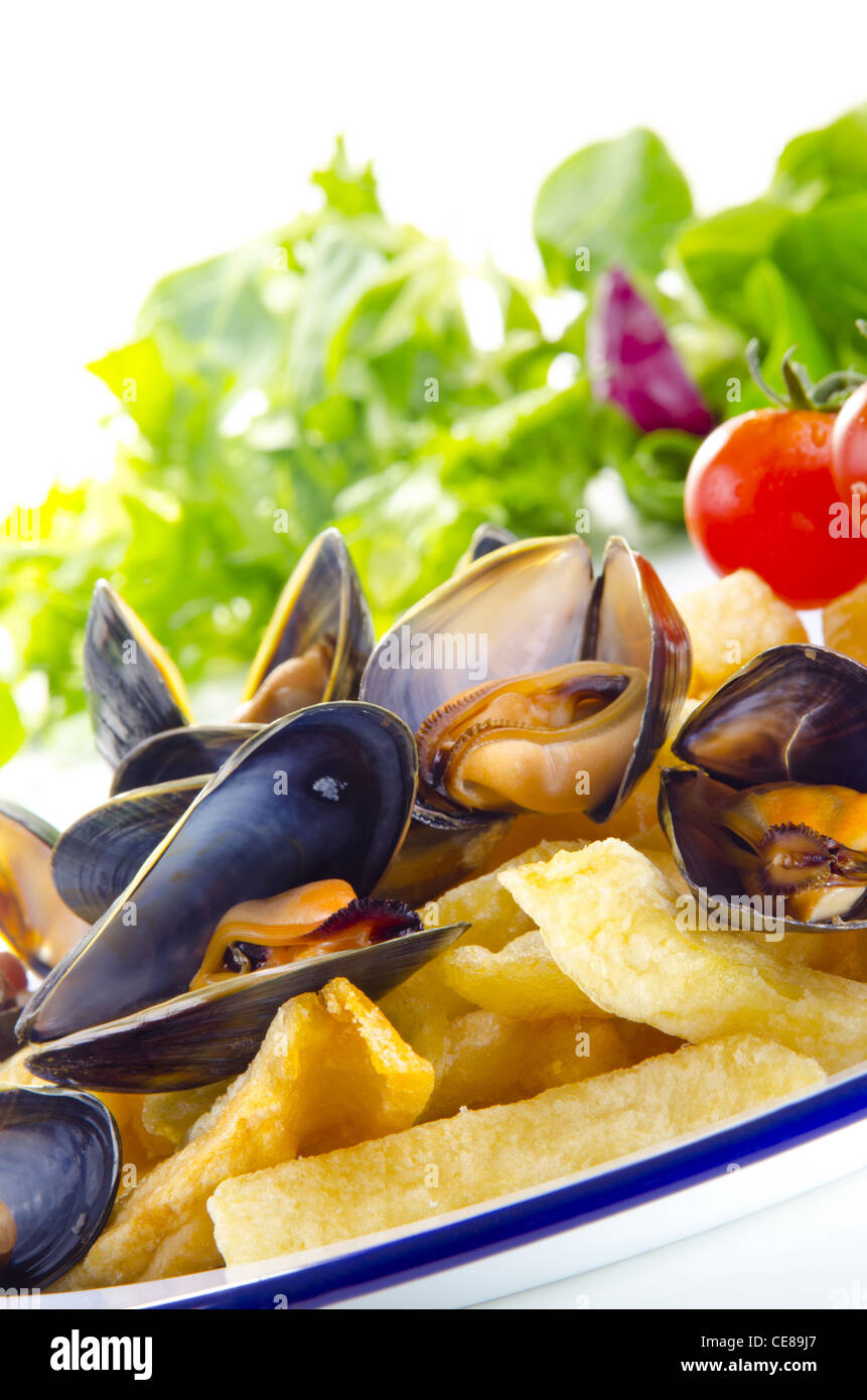 French fries with mussels, a Belgian specialty Stock Photo Alamy