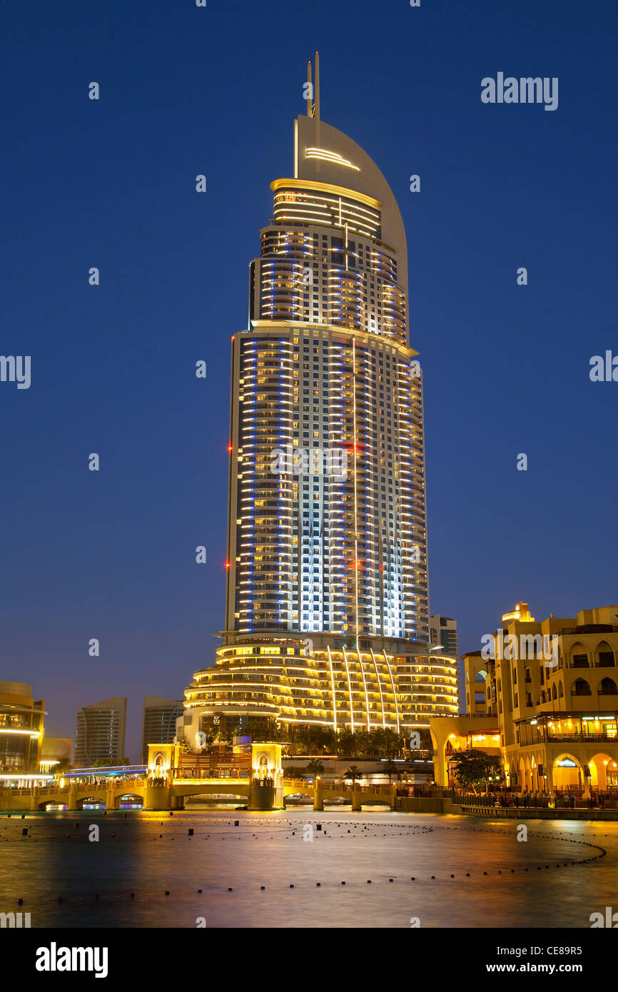 Dubai, The Address Hotel at Old Town Development on the lagoon Stock