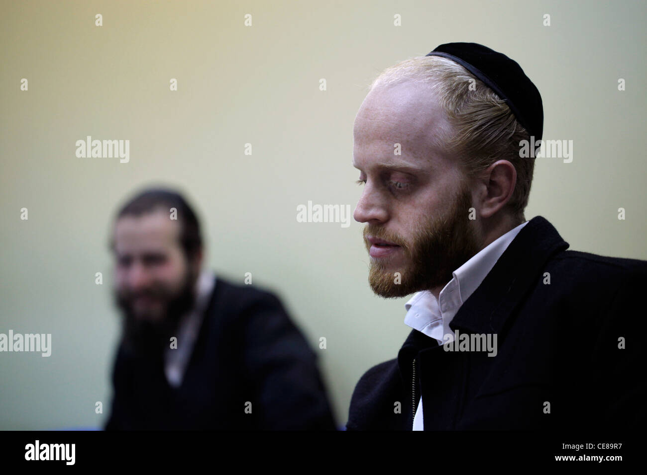 Orthodox Jewish Men Attending A Lecture In Israel Stock Photo