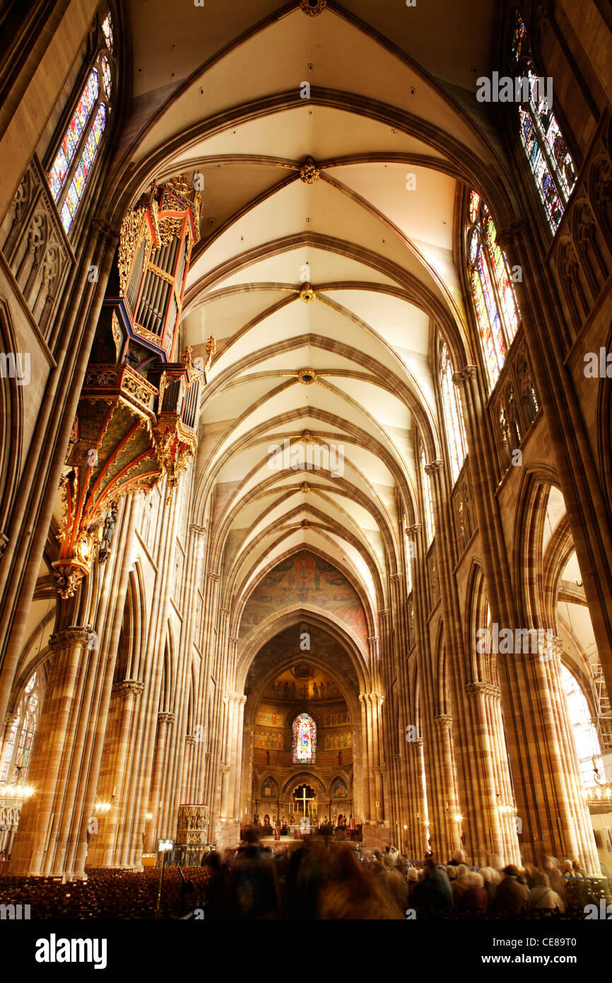 Interior of the Strasbourg Cathedral, Strasbourg, Alsace, France, Europe Stock Photo