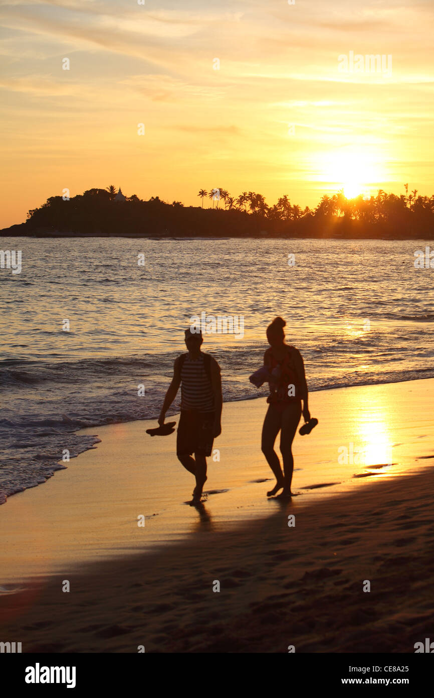 Sri Lanka, Unawatuna, beach, palm, palmtrees, sunset, sea Stock Photo