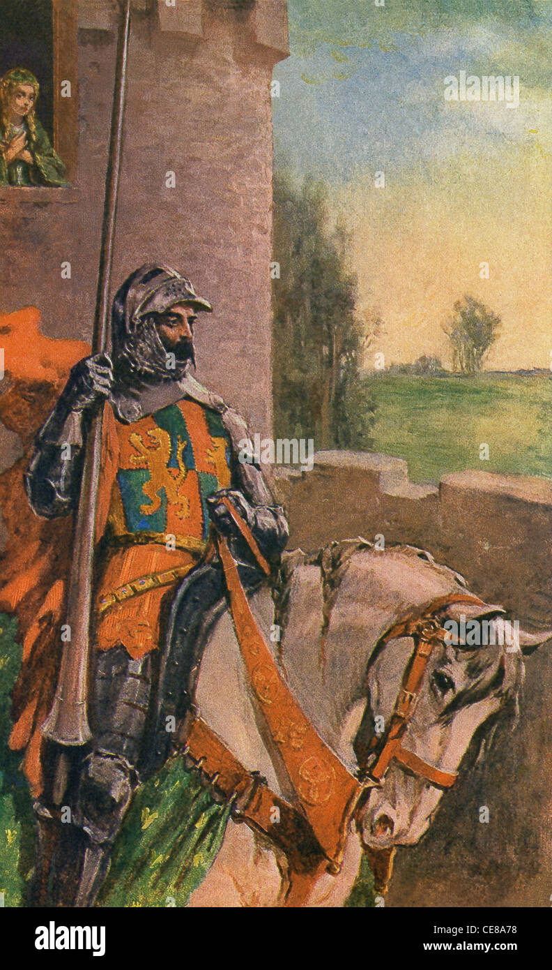 Elaine Pines In A Castle Tower Window As Sir Lancelot With Whom She Had Fallen In Love Rides Off Stock Photo Alamy