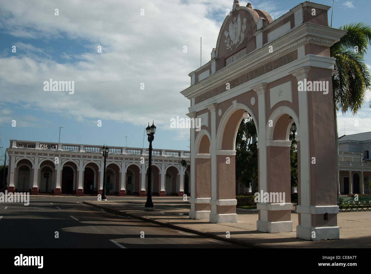 Cuba's only Triumphal Arch, Marti Park, Cienfuegos, Cuba Stock Photo
