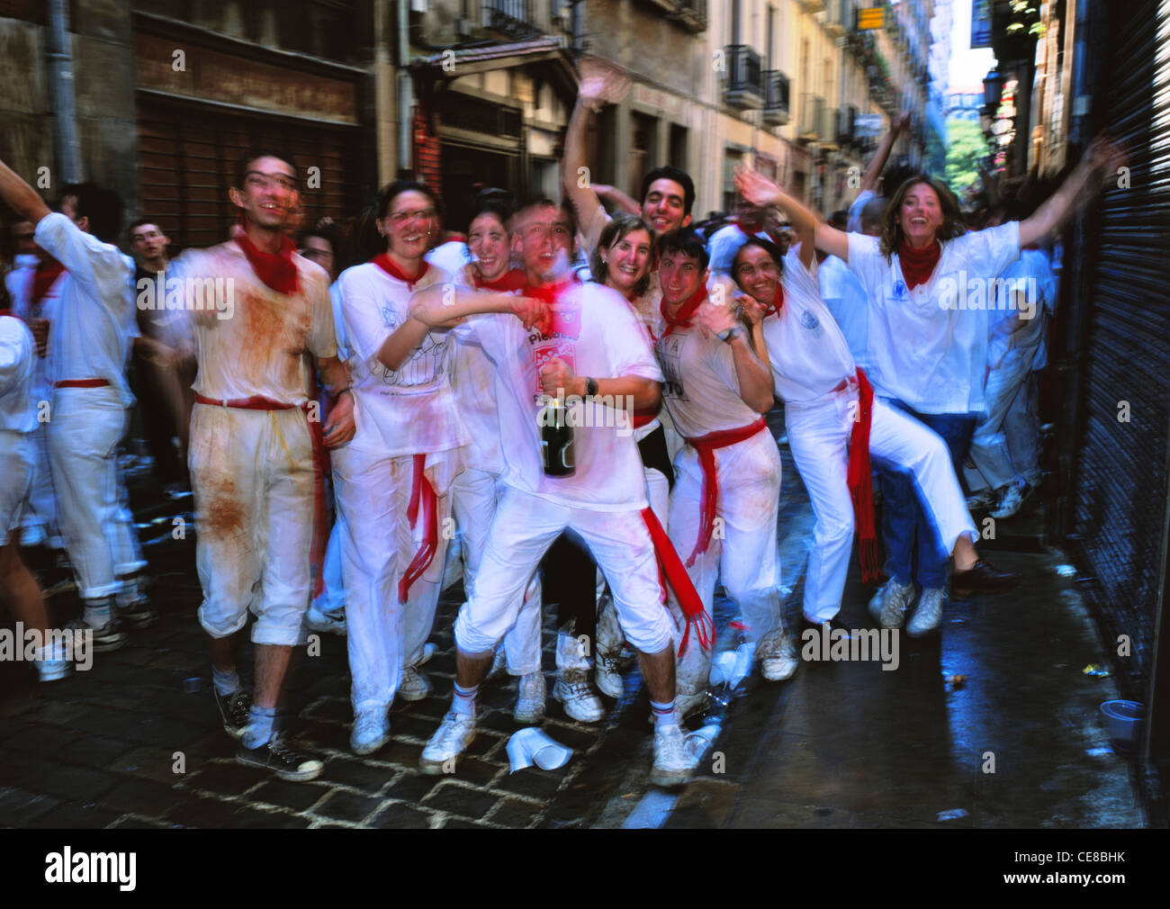 Young revellers, San Fermin festival, Pamplona, Spain Stock Photo