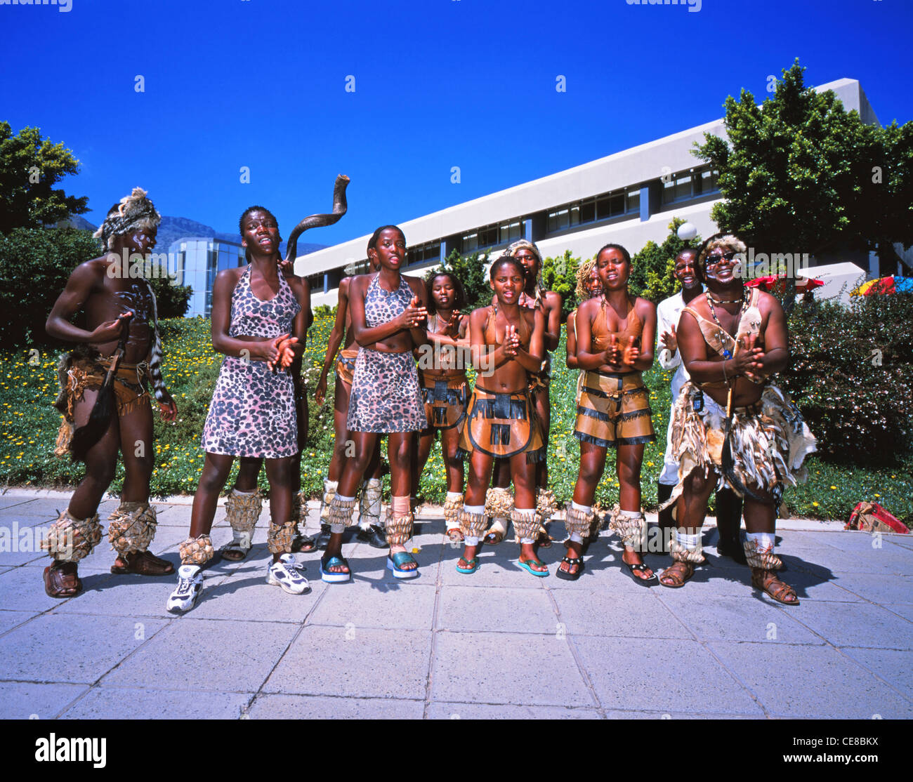 Zulu Dancers, Kaapse Klopse Carnival (Minstrels Carnival) Cape Town, South Africa Stock Photo