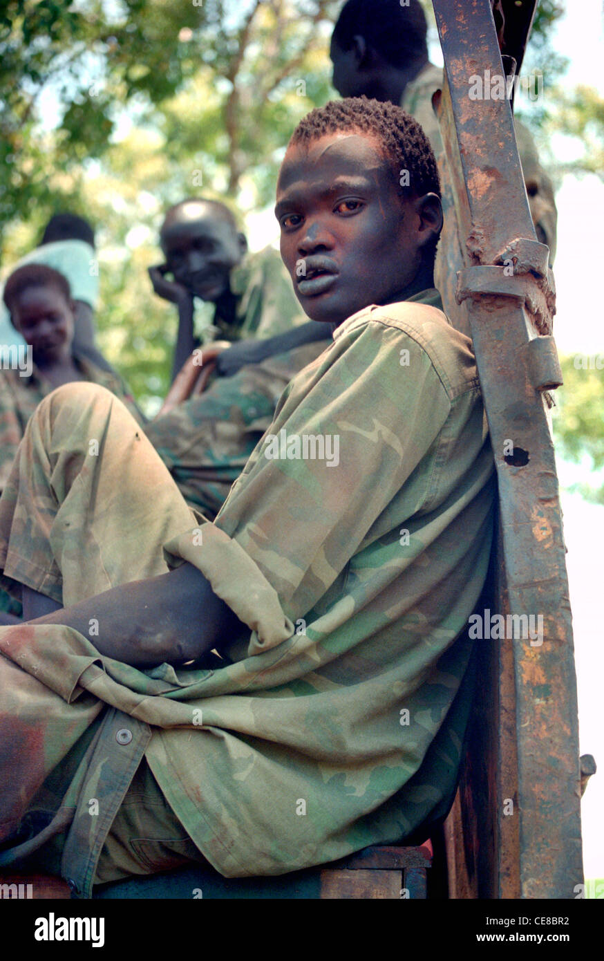 Soldiers in the Sudan People's Liberation army take a break from