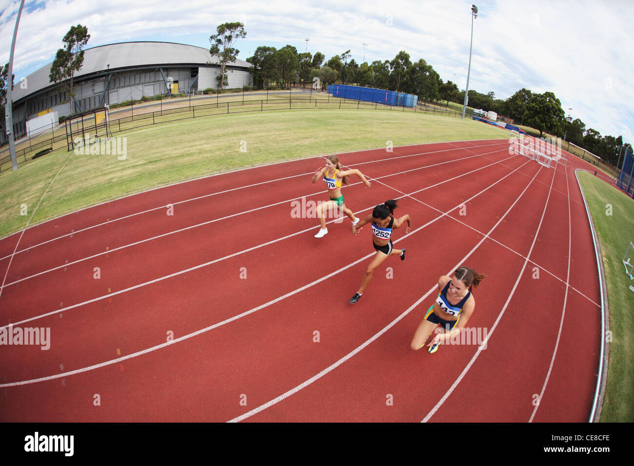 Female Runners on Racing Track Stock Photo - Alamy