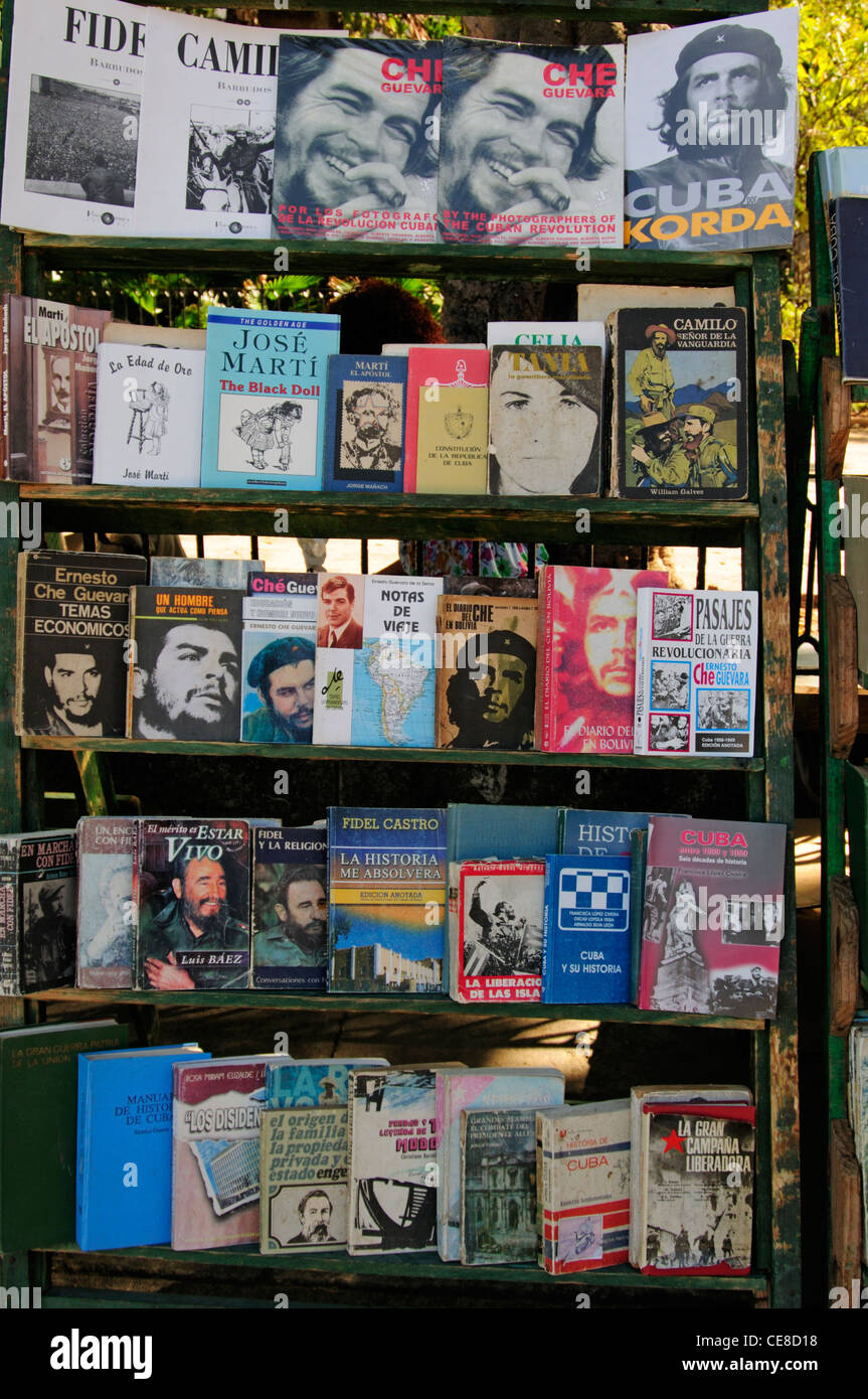 books about cuban revolution and related themes in a bookstore in Havana town, Cuba Stock Photo
