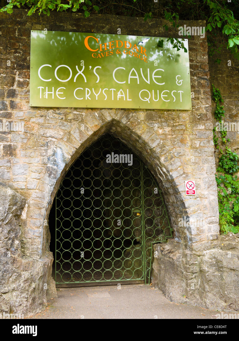 The entrance to Cox's Cave at the tourist attraction Cheddar Gorge, Somerset, England. United Kingdom. Stock Photo