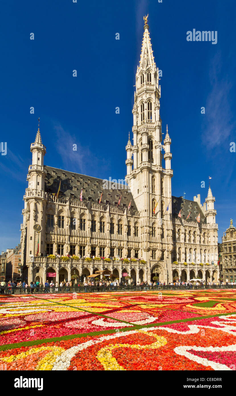 Grand' place Brussels showing the flower carpet art deco theme Brussels Belgium EU Europe Stock Photo