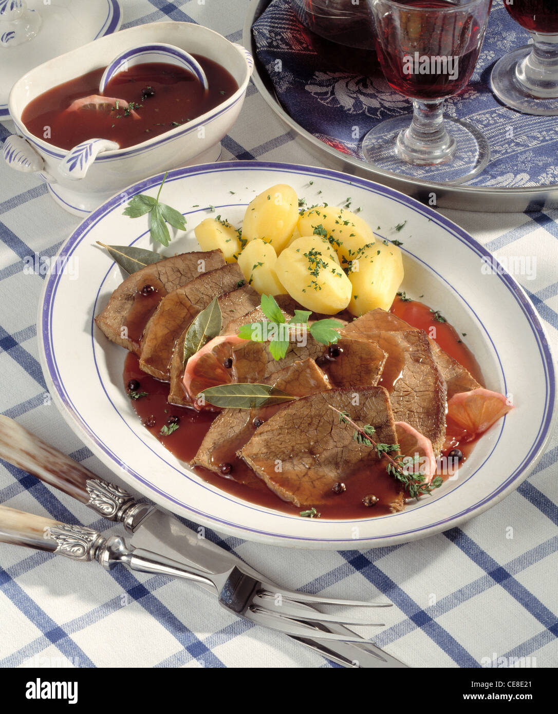 Roast beef in redwine sauce (Boeuf a la mode) Stock Photo
