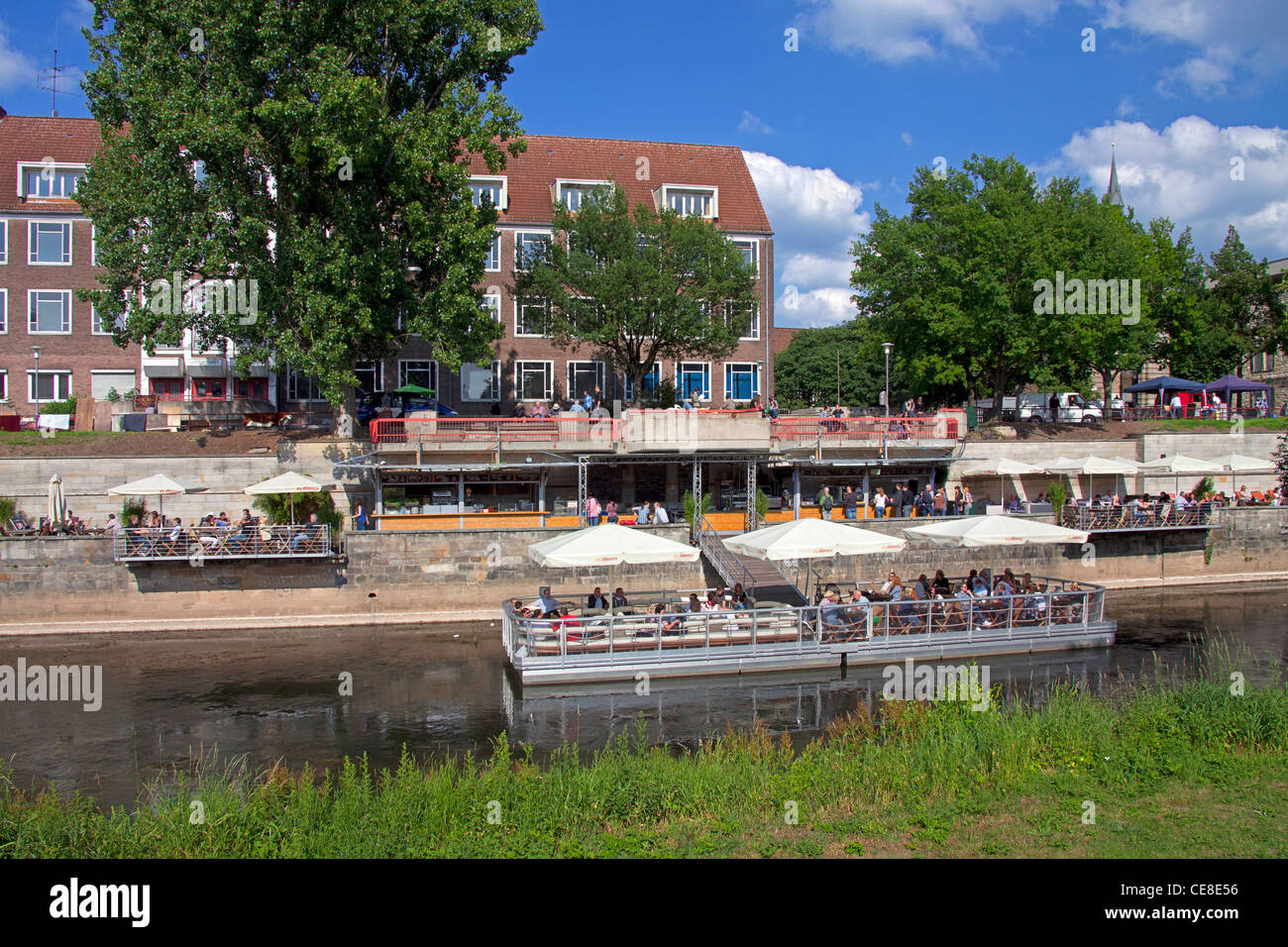 Restaurants at the Hohes Ufer along the Leine river in Hannover, Lower Saxony, Germany Stock Photo