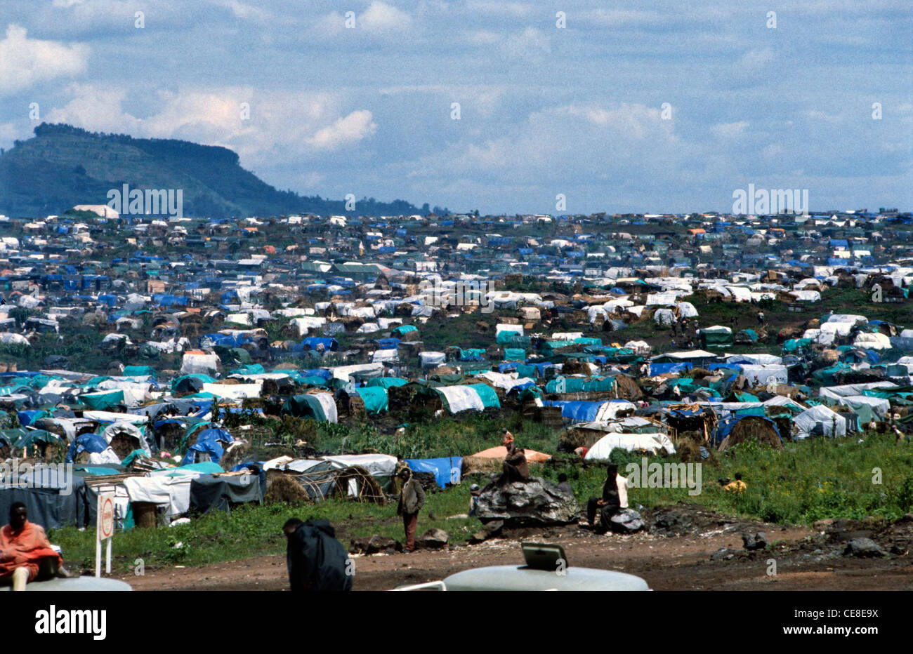 Refugee camp in Goma, Democratic Republic of the Congo in  1995. Area used to house Rwandan Hutus fleeing civil war in Rwanda. Stock Photo