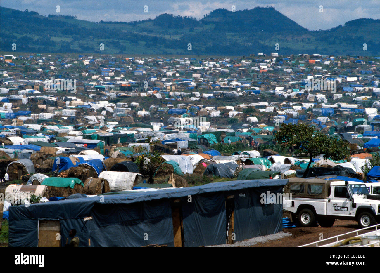 Refugee camp in Goma, Democratic Republic of the Congo in  1995. Area used to house Rwandan Hutus fleeing civil war in Rwanda. Stock Photo