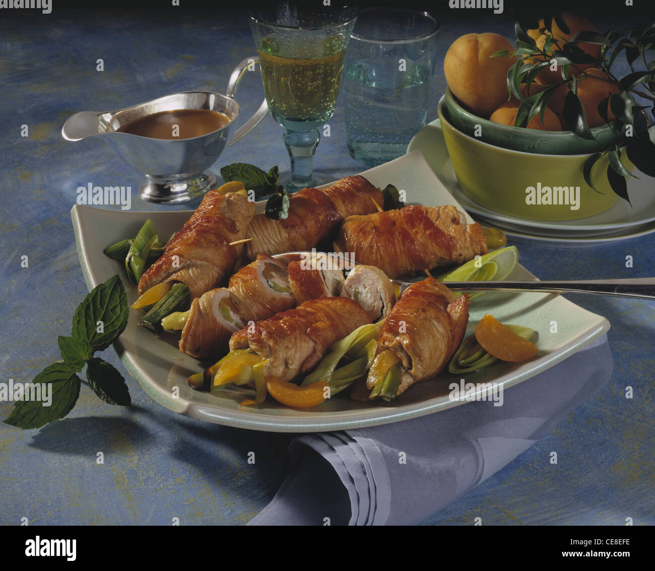 Turkey roulade with apricot and leek Stock Photo - Alamy