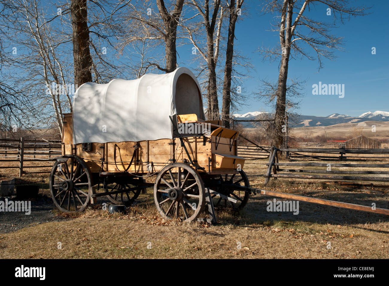 Chuckwagon at the GrantKohrs ranch in Deer Lodge, Montana. National Historical Site Stock Photo