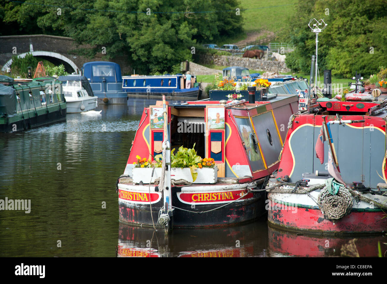 Narrowboats on the Leeds and Liverpool canal UK Stock Photo
