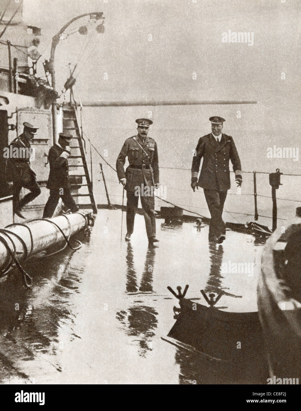 Field Marshal Kitchener and Admiral Dreyer aboard H.M.S. Iron Duke at Scapa Flow during First World War. Stock Photo