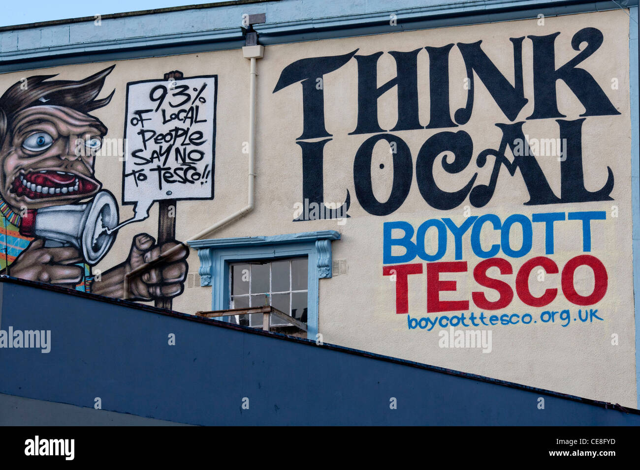 Anti tesco graffiti, Stokes Croft, Bristol Stock Photo