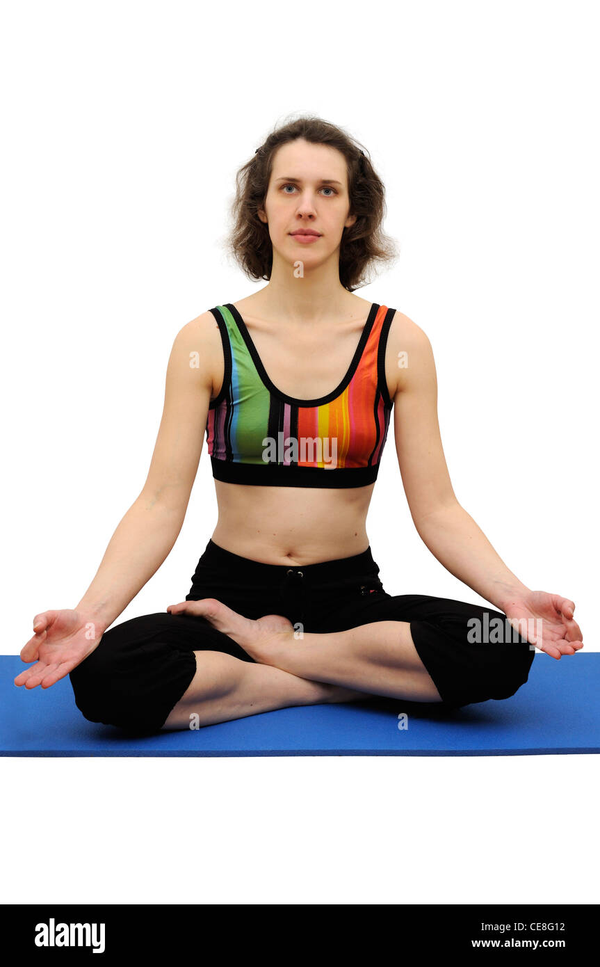 Woman practicing yoga isolated on white background Stock Photo - Alamy