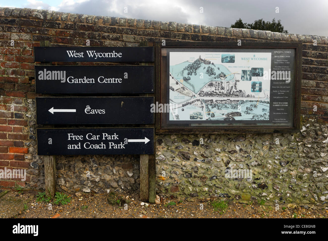 West Wycombe place name, sign, notice, directions, information board and guide map Stock Photo