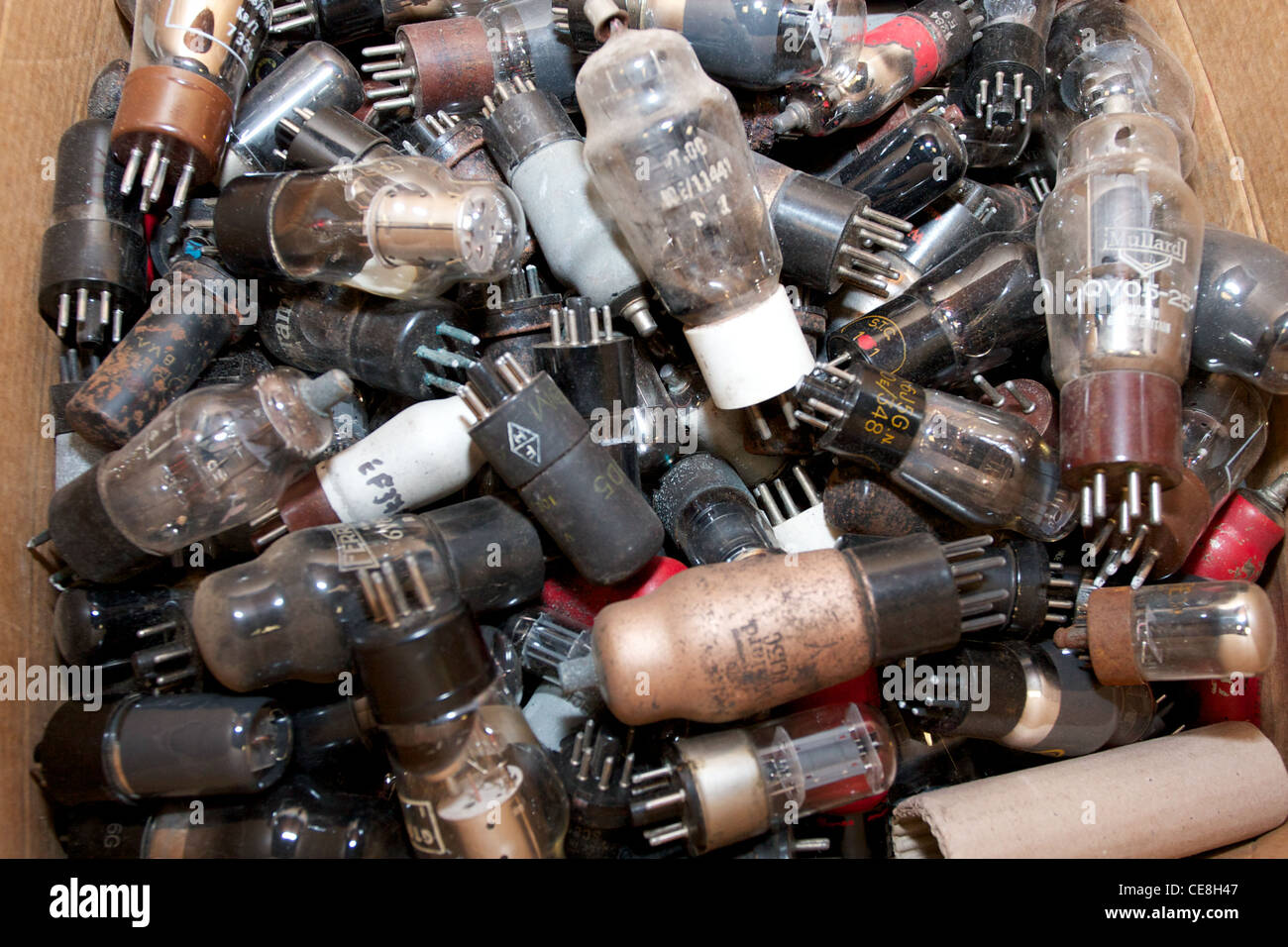 A box of spare valves for a Colossus MK2 machine, Bletchley Park. Rebuilt by Tony Sale between 1993 and 2007 Stock Photo