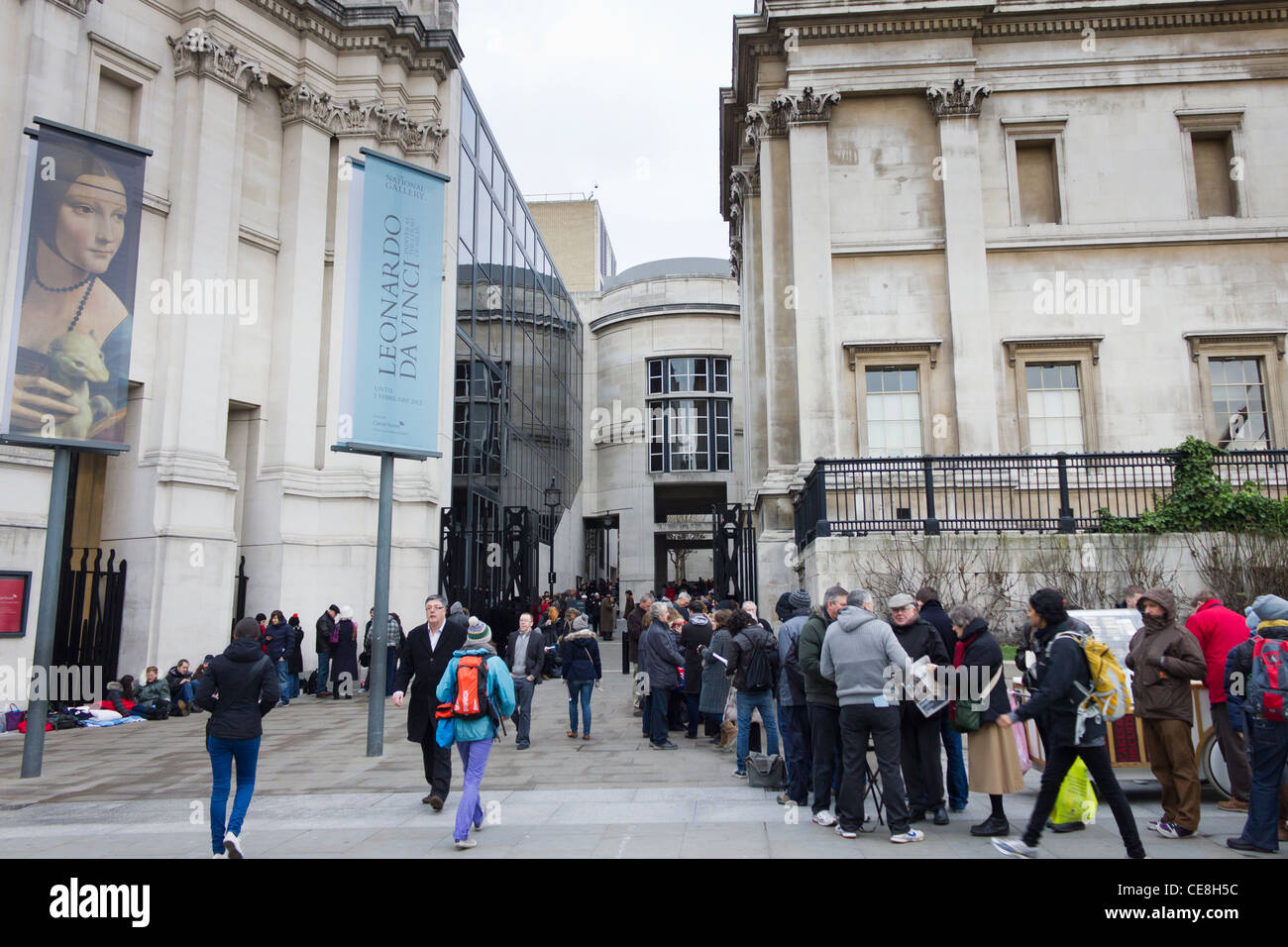 queue for the sold out Leonardo da Vinci exhibition National Gallery, London, UK Stock Photo