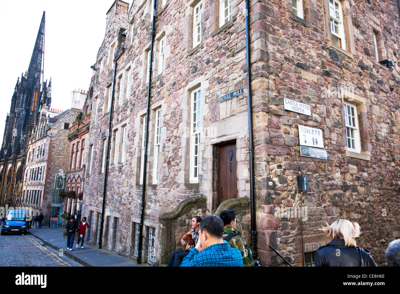 Edinburgh, Scotland, United Kingdom, Europe looking down Royal mile towards the Witchery restaurant Stock Photo