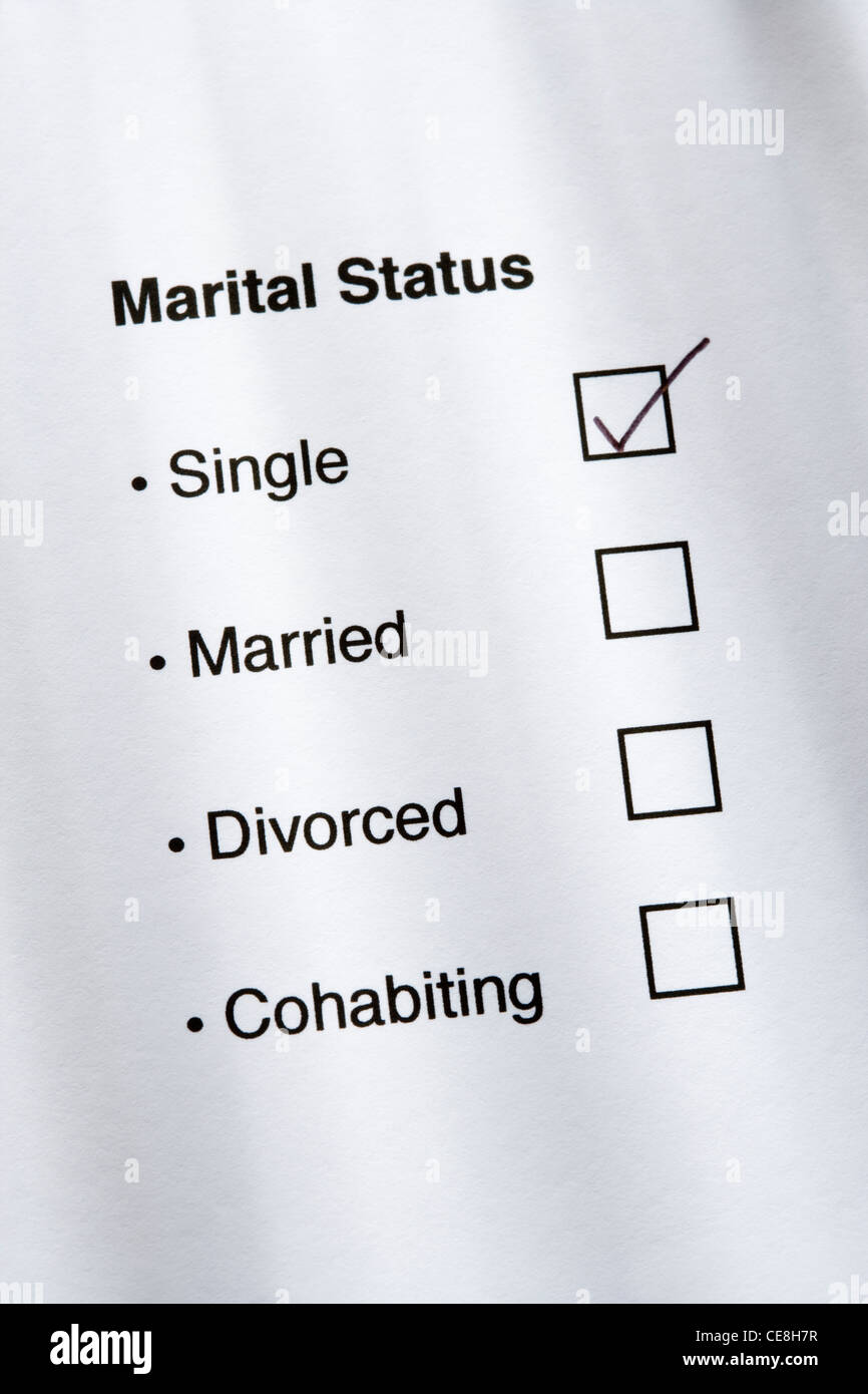 Marital status questionnaire, single ticked. Stock Photo