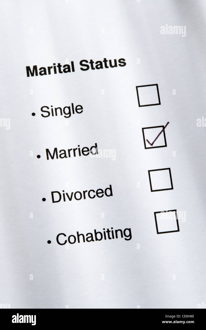Marital status questionnaire, married ticked. Stock Photo